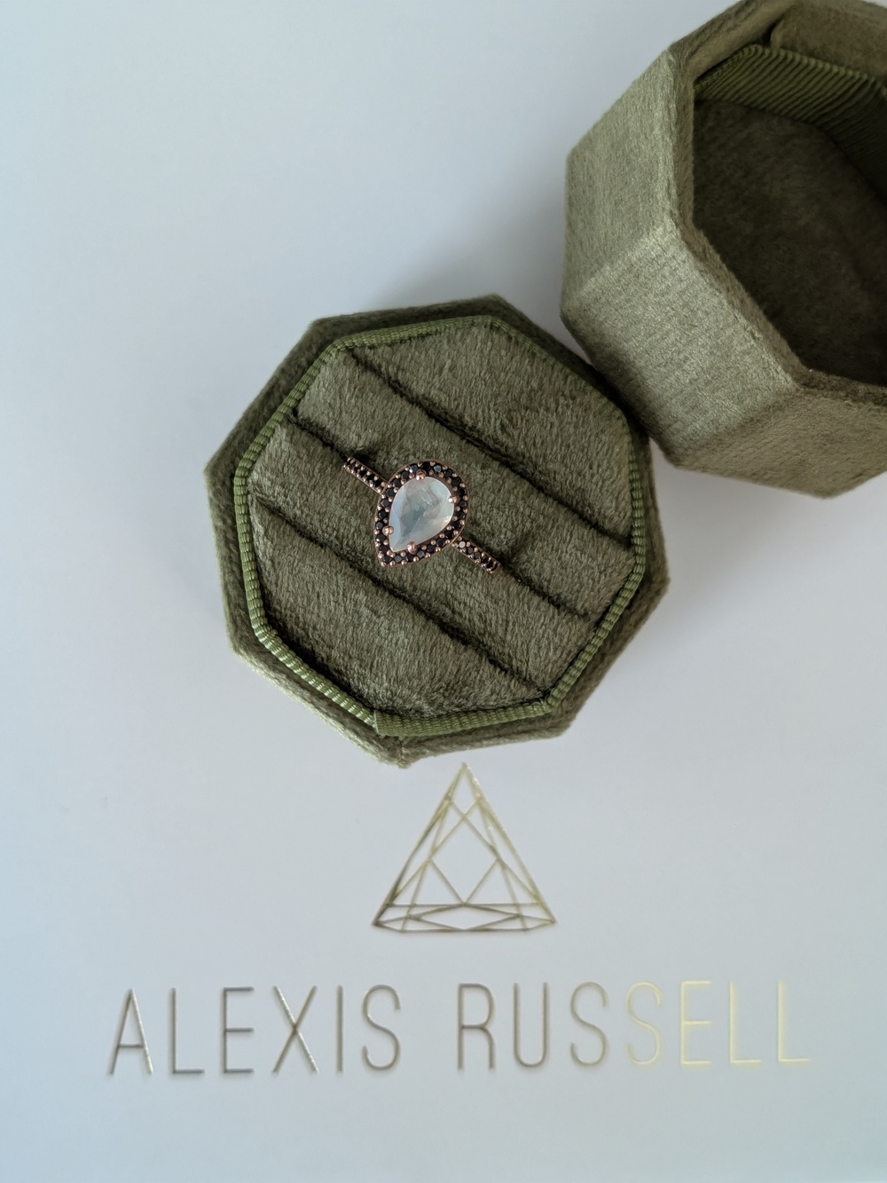 Alexis Russell Rose Gold Moonstone & Black Diamond Ring